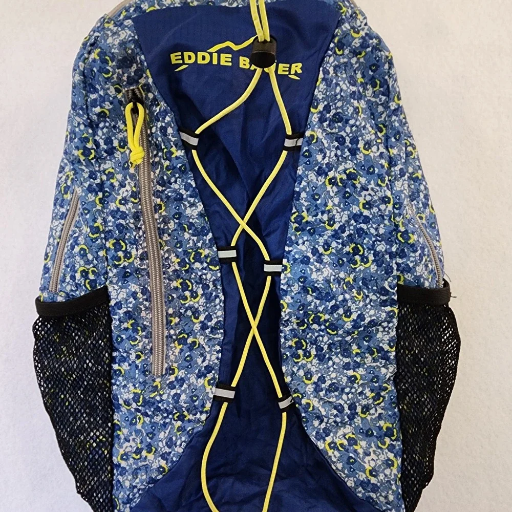 Eddie Bauer Stowaway 20L Backpack Blue Neon Yellow Bungee Hiking Bag Packable